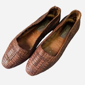 1980s Sesto Meucci Of Florence Woven Leather Flat Brown Vintage Size 8